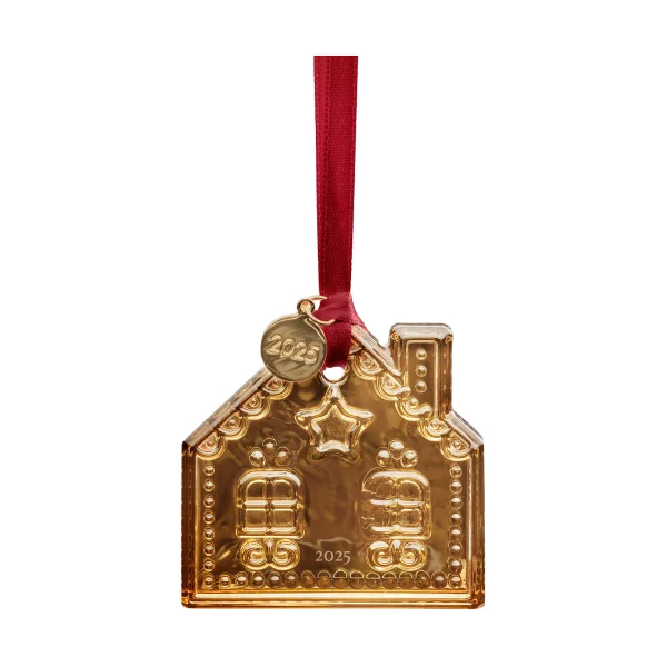 Orrefors Jaarlijkse vakantieornament julhänge Gingerbread huis 2025, 21 K gold