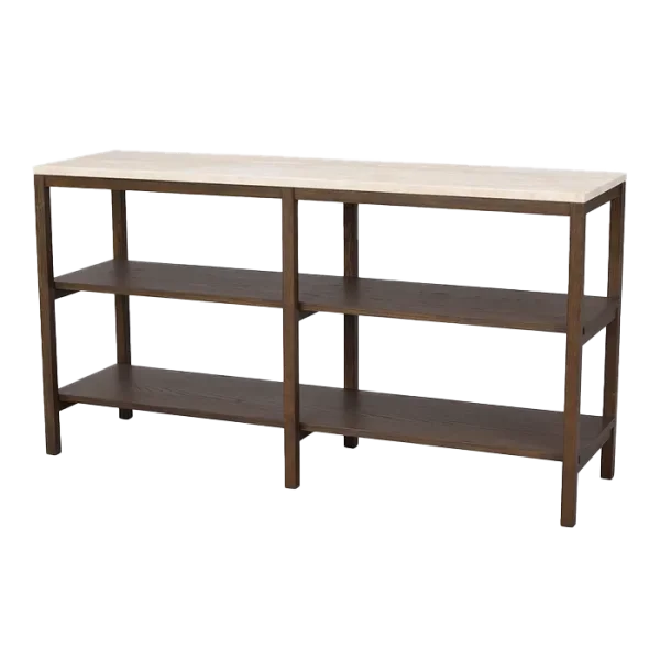 Orwel houten open kast met travertine blad - donker eiken - 140 cm