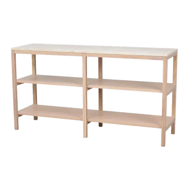 Orwel houten open kast met travertine blad - whitewash - 140 cm