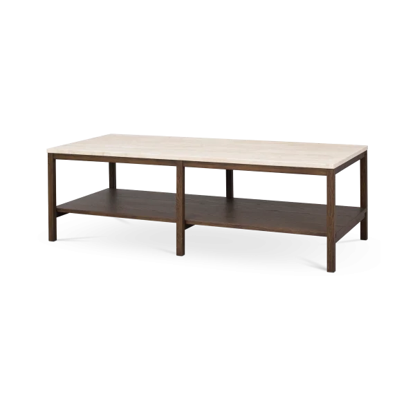 Orwel houten salontafel met travertine tafelblad - donker eiken - 140 cm