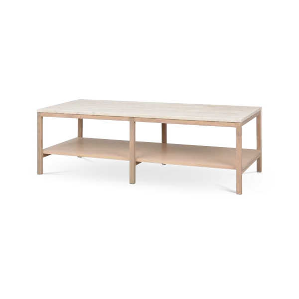 Orwel houten salontafel met travertine tafelblad - whitewash - 140 cm