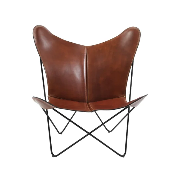 OX Denmarq Papillon vleermuisfauteuil leer cognac, zwart onderstel