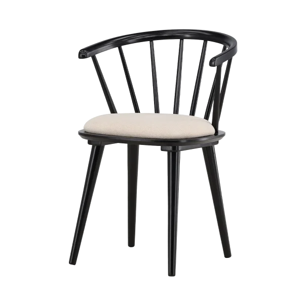 Paco houten spijlen eetkamerstoel met vast zitkussen - zwart