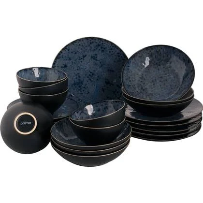 Palmer Serviesset Lester Stoneware 6-persoons 24-delig Zwart Blauw