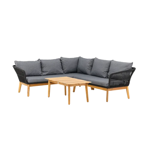 Pam tuin loungeset grijs - hoekbank en salontafel - met zitkussens