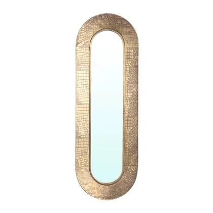 PTMD Darcio Gold thick iron croco print mirror oval