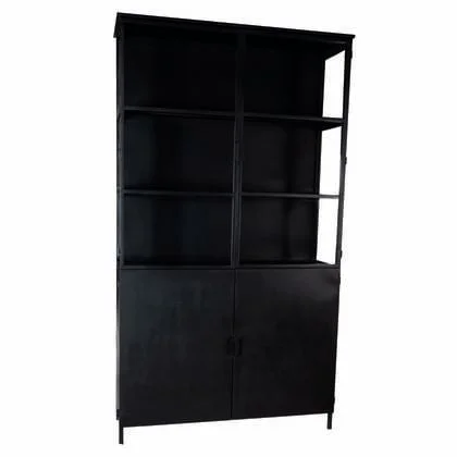 PTMD Elina Glass cabinet black iron frame 2 doors