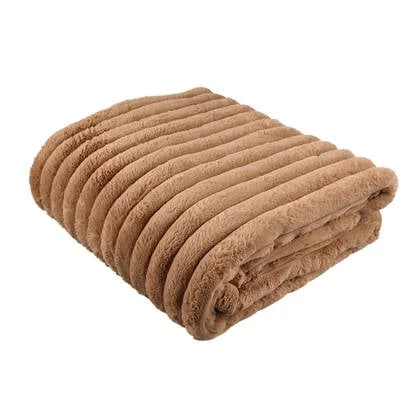 PTMD Hadi Beige Ribbed Fake Fur Plaid Large