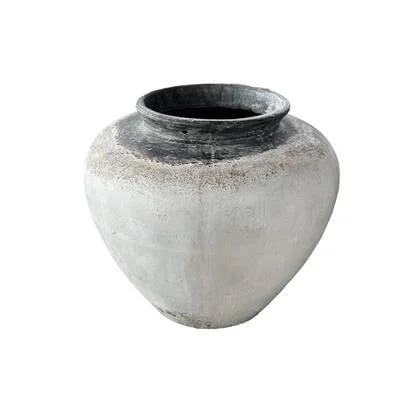 PTMD Jinsu White Round GRC Jar Pot W Dark Border L