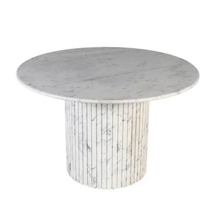 PTMD Neelim White Marble Dining Table Ribbed Base Round