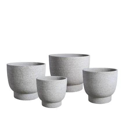 PTMD Pride White GRC Pot Round On Foot Set Of 4