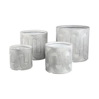 PTMD Zakerie White Round Magnesium Pot Wavy Pattern SV4