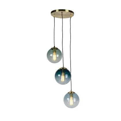 QAZQA Art deco hanglamp messing met blauwe glazen - Pallon