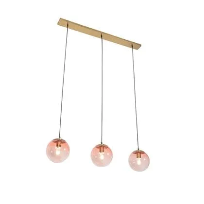 QAZQA Art deco hanglamp messing met roze glas 3-lichts - Pallon