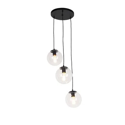 QAZQA Art deco hanglamp zwart 3-lichts - Pallon