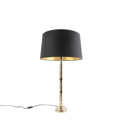 QAZQA Art deco tafellamp goud met katoenen kap zwart 45 cm - Torre