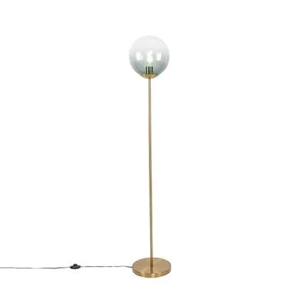 QAZQA Art deco vloerlamp messing met groen glas - Pallon