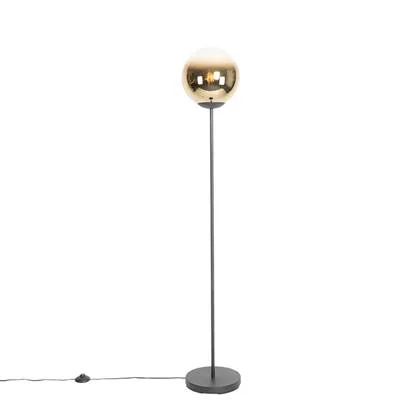 QAZQA Art deco vloerlamp zwart met goud glas - pallon