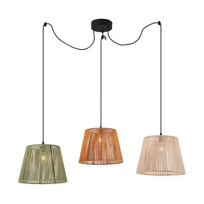 QAZQA Buiten hanglamp zwart met multicolor kappen van touw 3-lichts
