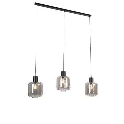 QAZQA Design hanglamp zwart met smoke glas 3-lichts 161,5 cm - Qara