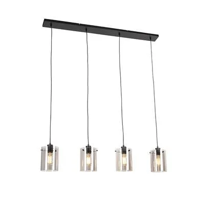 QAZQA Design hanglamp zwart met smoke glas 4-lichts - Dome