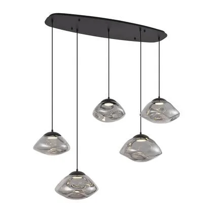 QAZQA Design hanglamp zwart met smoke glas 5-lichts - Gus