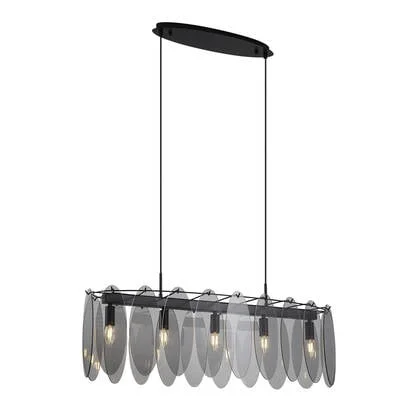 QAZQA Design hanglamp zwart met smoke glas ovaal 5-lichts - Mochan
