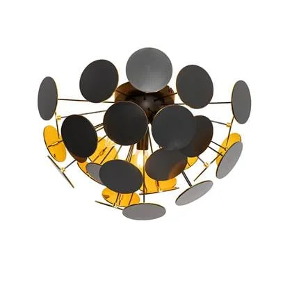 QAZQA Design plafondlamp zwart met goud 54cm 3-lichts - Cerchio