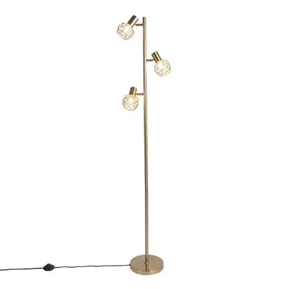 QAZQA Design vloerlamp goud 3-lichts verstelbaar - Mesh