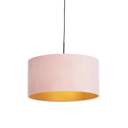 QAZQA Hanglamp met velours kap roze met goud 50 cm - Combi