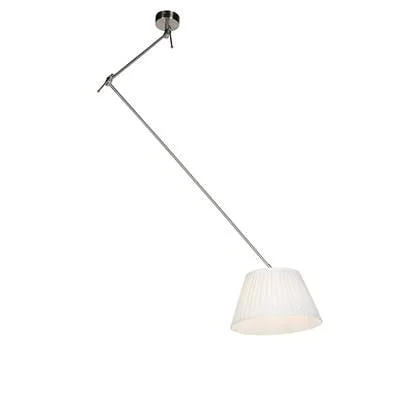 QAZQA Hanglamp staal met plisse kap crème 35 cm - Blitz