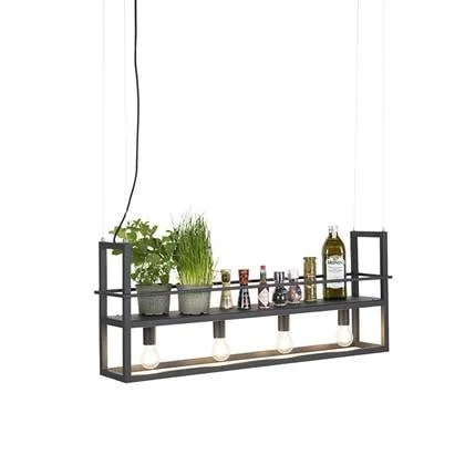 QAZQA Hanglamp zwart met rek 4-lichts - Cage Rack