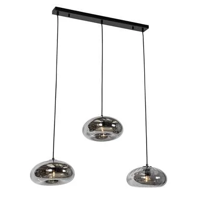 QAZQA Hanglamp zwart met smoke glas langwerpig 3-lichts - Ayesha