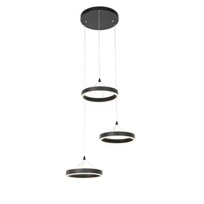 QAZQA Hanglamp zwart rond incl. LED 3-staps dimbaar 3-lichts - Lyani