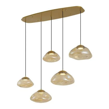 QAZQA Hotel Chique hanglamp messing met amber glas 5-lichts - Gus