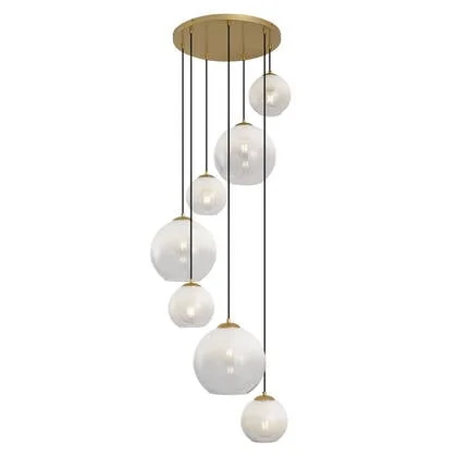 QAZQA Hotel Chique hanglamp messing met wit glas rond 7-lichts -