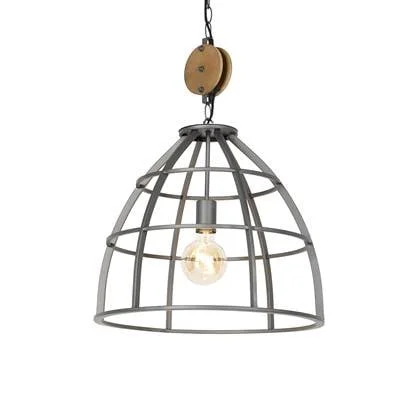 QAZQA Industriële hanglamp donkergrijs met hout 47 cm - Arthur