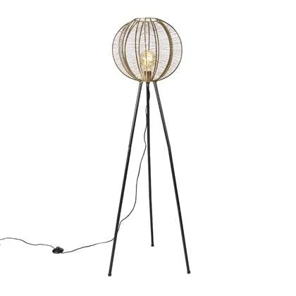 QAZQA Industriële tripod vloerlamp brons met zwart - Dong