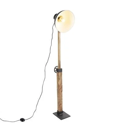 QAZQA Industriele vloerlamp donkergrijs met mango hout - Mangoes