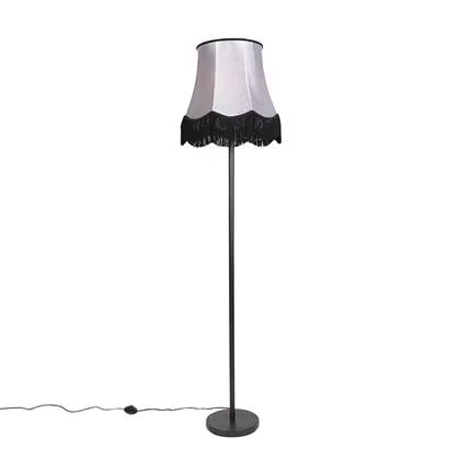 QAZQA Klassieke vloerlamp zwart met Granny B kap grijs - Simplo