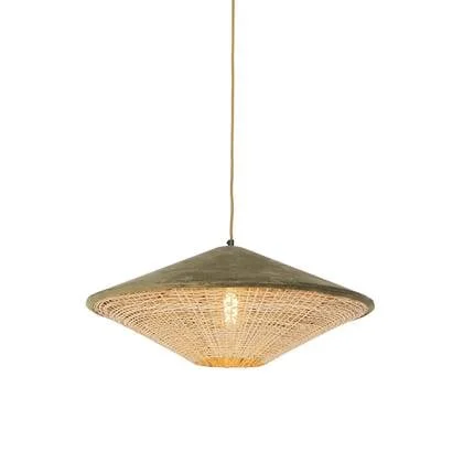 QAZQA Landelijke hanglamp groene velours met riet 60 cm - Frills Can