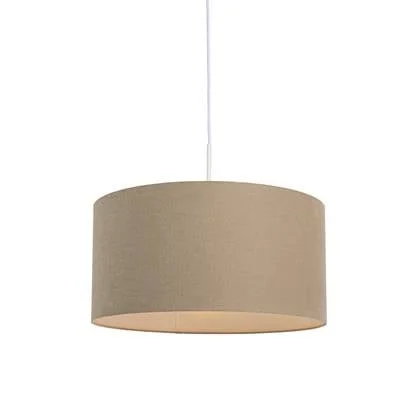 QAZQA Landelijke hanglamp wit met lichtbruine kap 50cm - Combi