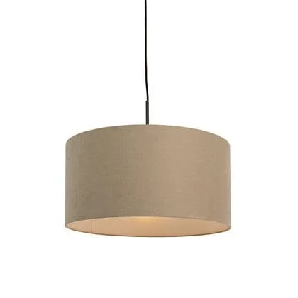 QAZQA Landelijke hanglamp zwart met beige kap 50cm - Combi