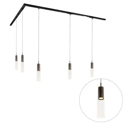 QAZQA Modern railsysteem met 5 hanglampen donker brons 1-fase -