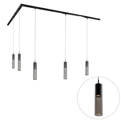 QAZQA Modern railsysteem met 5 hanglampen zwart 1-fase - Iconic Lloyd