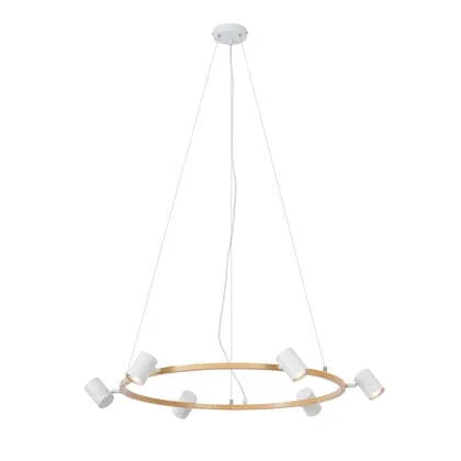 QAZQA Moderne hanglamp hout print met wit 6-lichts - Jeana Circle