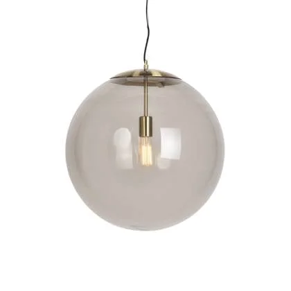 QAZQA +Moderne hanglamp messing met smoke glas 50 cm - Ball