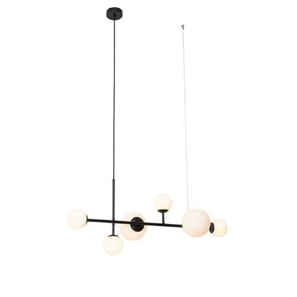 QAZQA Moderne hanglamp zwart met mat glas 6-lichts - Monaco