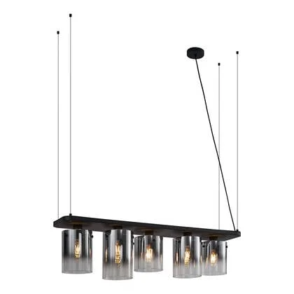 QAZQA Moderne hanglamp zwart met smoke glas 5-lichts - Hybrid