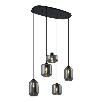 QAZQA Moderne hanglamp zwart met smoke glas 5-lichts - Sheena